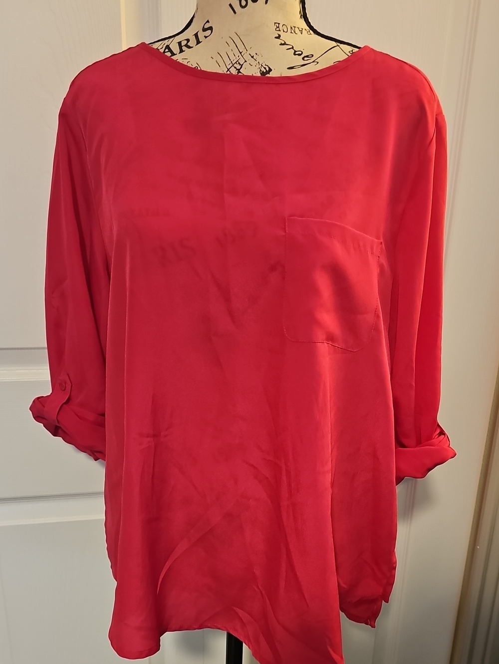 Women's Red Long-Sleeve Pocket Blouse
